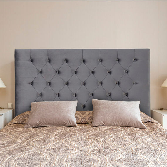 Queen Velvet Button Headboard - Grey